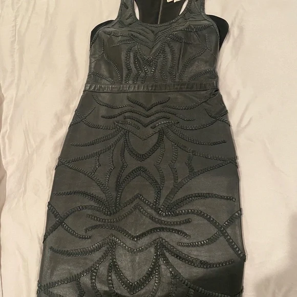 Nicole Miller Atelier Dresses | Nicole Miller Black Leather Ponte Dress | Color: Black | Size: 6 | Michellebuzby's Closet